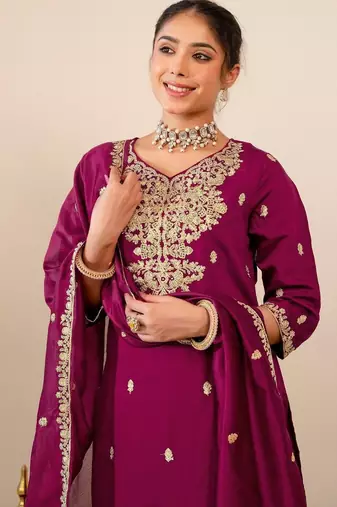 Women Ethnic Motifs Embroidered Regular Kurta with Trousers & Dupatta