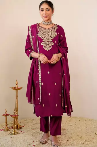 Women Ethnic Motifs Embroidered Regular Kurta with Trousers & Dupatta