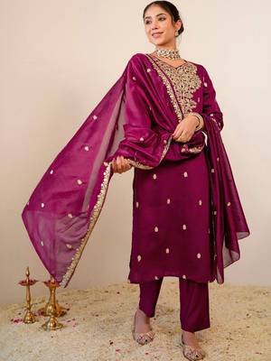 Women Ethnic Motifs Embroidered Regular Kurta with Trousers & Dupatta 4