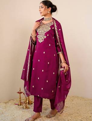 Women Ethnic Motifs Embroidered Regular Kurta with Trousers & Dupatta 5