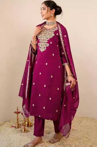 Women Ethnic Motifs Embroidered Regular Kurta with Trousers & Dupatta