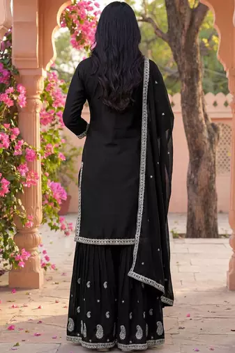 Women Ethnic Motifs Embroidered Regular Thread Work Kurta with Sharara & With Dupatta