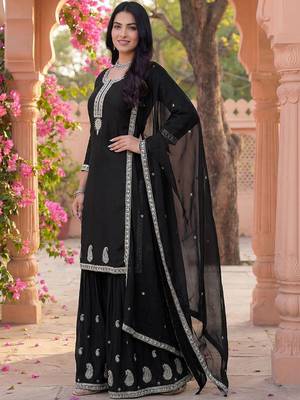 Women Ethnic Motifs Embroidered Regular Thread Work Kurta with Sharara & With Dupatta 6
