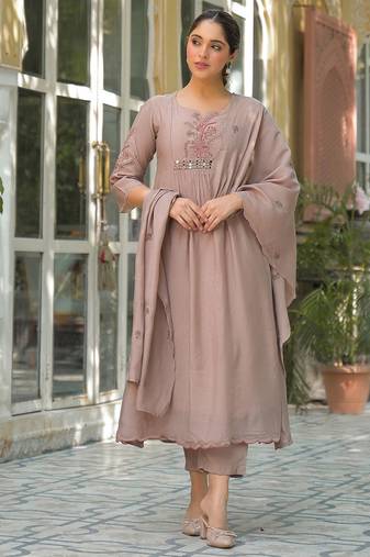 Women Ethnic Motifs Embroidered Empire Mirror Work Kurta with Trousers & With Dupatta