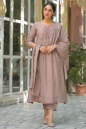 Women Ethnic Motifs Embroidered Empire Mirror Work Kurta with Trousers & With Dupatta