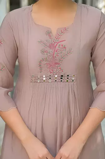 Women Ethnic Motifs Embroidered Empire Mirror Work Kurta with Trousers & With Dupatta
