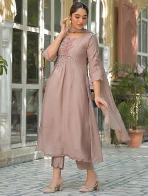 Women Ethnic Motifs Embroidered Empire Mirror Work Kurta with Trousers & With Dupatta 3