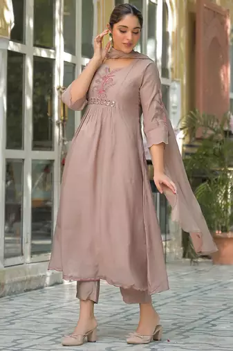 Women Ethnic Motifs Embroidered Empire Mirror Work Kurta with Trousers & With Dupatta