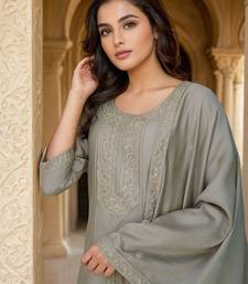 Floral Embroidered Thread Work A-Line Kurta With Trousers & Dupatta
