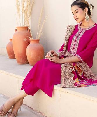 Women Floral Embroidered Kurta with Trousers & Dupatta 3