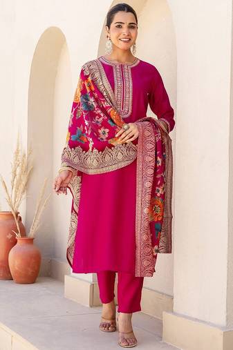 Women Floral Embroidered Kurta with Trousers & Dupatta