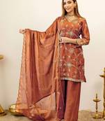 Women Floral Embroidered Regular Thread Work Kurta with Palazzos & With Dupatta