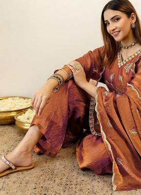 Women Floral Embroidered Regular Thread Work Kurta with Palazzos & With Dupatta 5