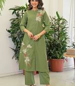 Embroidered Pista Green Viscose Rayon Co Ords for Women