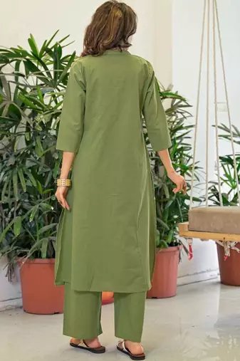 Embroidered Pista Green Viscose Rayon Co Ords for Women