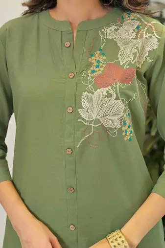 Embroidered Pista Green Viscose Rayon Co Ords for Women