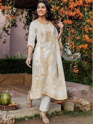 Women Ethnic Motifs Printed Regular Kurta with Trousers & With Dupatta 3