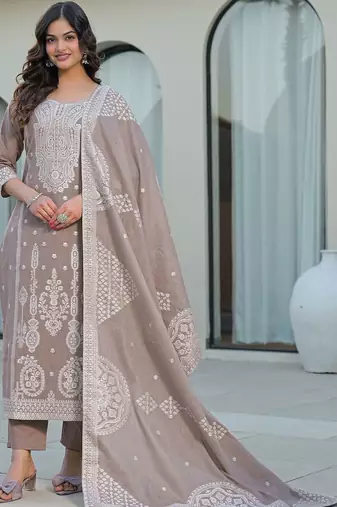 Women Ethnic Motifs Embroidered Regular Thread Work Kurta with Trousers & With Dupatta