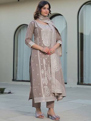 Women Ethnic Motifs Embroidered Regular Thread Work Kurta with Trousers & With Dupatta 3