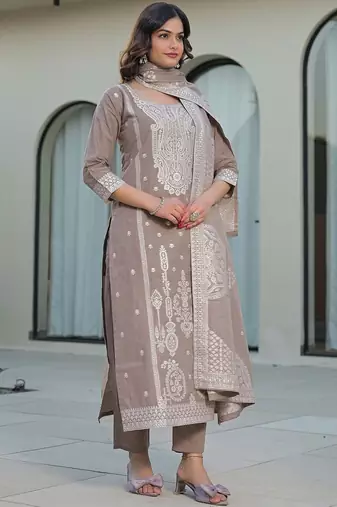 Women Ethnic Motifs Embroidered Regular Thread Work Kurta with Trousers & With Dupatta