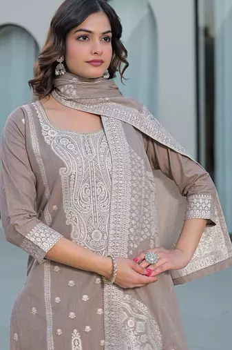Women Ethnic Motifs Embroidered Regular Thread Work Kurta with Trousers & With Dupatta