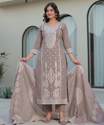 Women Ethnic Motifs Embroidered Regular Thread Work Kurta with Trousers & With Dupatta 5