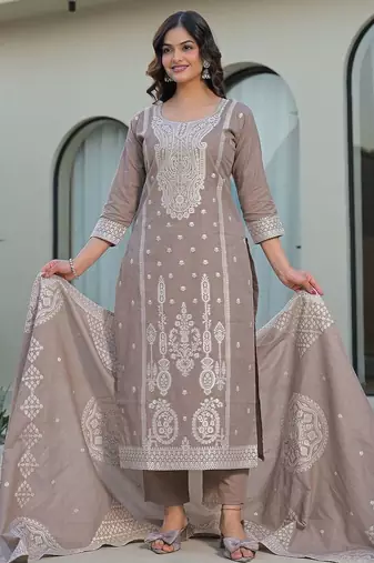 Women Ethnic Motifs Embroidered Regular Thread Work Kurta with Trousers & With Dupatta