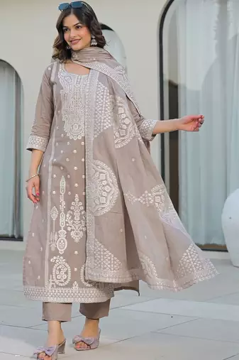 Women Ethnic Motifs Embroidered Regular Thread Work Kurta with Trousers & With Dupatta