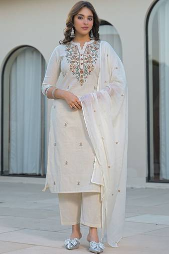 Women Ethnic Motifs Embroidered Regular Thread Work Kurta with Trousers & With Dupatta