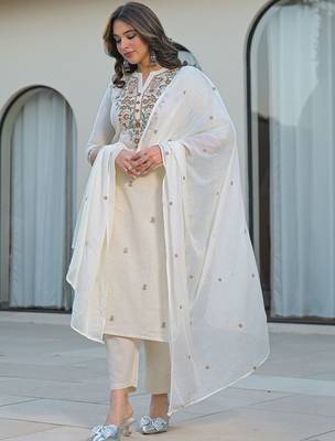 Women Ethnic Motifs Embroidered Regular Thread Work Kurta with Trousers & With Dupatta 6