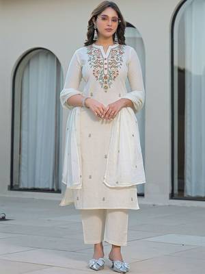 Women Ethnic Motifs Embroidered Regular Thread Work Kurta with Trousers & With Dupatta 7