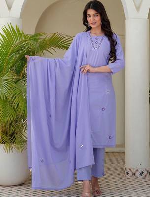 Women Ethnic Motifs Embroidered Regular Thread Work Pure Cotton Kurta with Trousers & With Dupatta 1