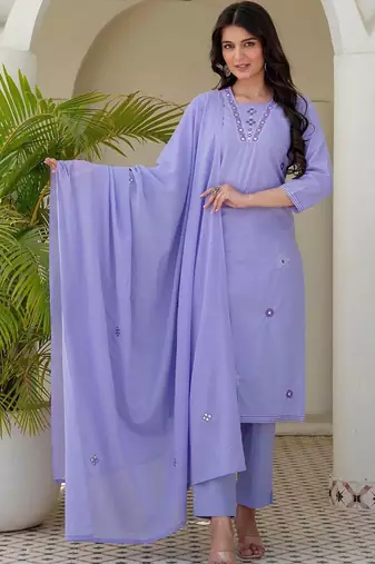Women Ethnic Motifs Embroidered Regular Thread Work Pure Cotton Kurta with Trousers & With Dupatta