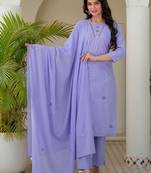 Women Ethnic Motifs Embroidered Regular Thread Work Pure Cotton Kurta with Trousers & With Dupatta