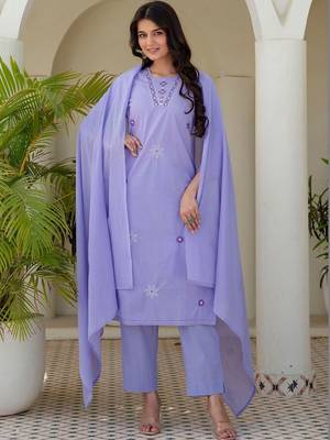 Women Ethnic Motifs Embroidered Regular Thread Work Pure Cotton Kurta with Trousers & With Dupatta 4