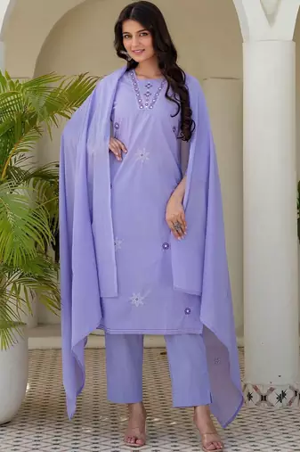 Women Ethnic Motifs Embroidered Regular Thread Work Pure Cotton Kurta with Trousers & With Dupatta