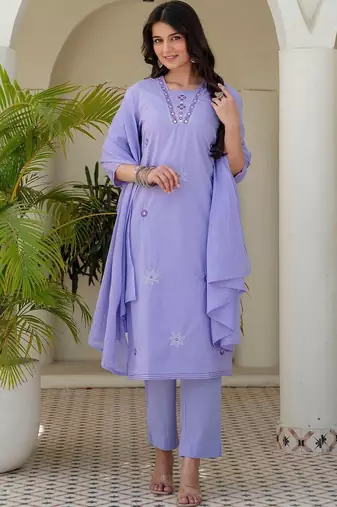 Women Ethnic Motifs Embroidered Regular Thread Work Pure Cotton Kurta with Trousers & With Dupatta