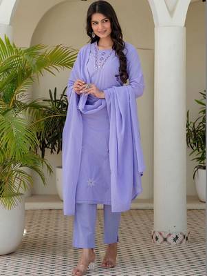 Women Ethnic Motifs Embroidered Regular Thread Work Pure Cotton Kurta with Trousers & With Dupatta 7