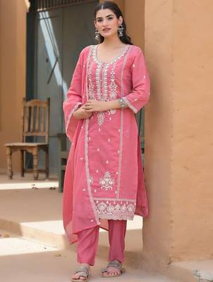 Women Ethnic Motifs Embroidered Regular Thread Work Kurta with Trousers & With Dupatta 1