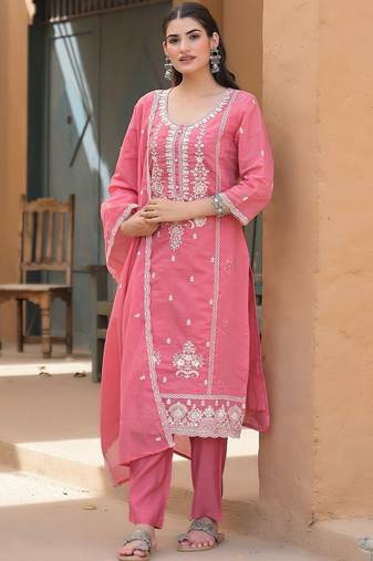 Women Ethnic Motifs Embroidered Regular Thread Work Kurta with Trousers & With Dupatta