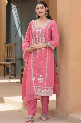 Women Ethnic Motifs Embroidered Regular Thread Work Kurta with Trousers & With Dupatta