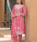 Women Ethnic Motifs Embroidered Regular Thread Work Kurta with Trousers & With Dupatta