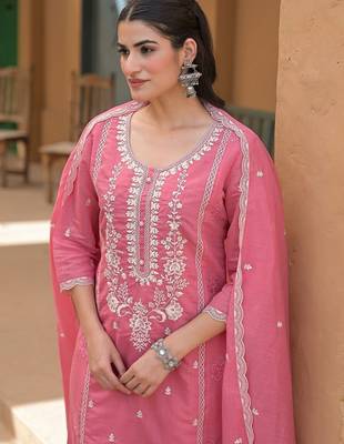 Women Ethnic Motifs Embroidered Regular Thread Work Kurta with Trousers & With Dupatta 2
