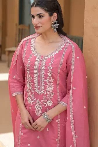 Women Ethnic Motifs Embroidered Regular Thread Work Kurta with Trousers & With Dupatta