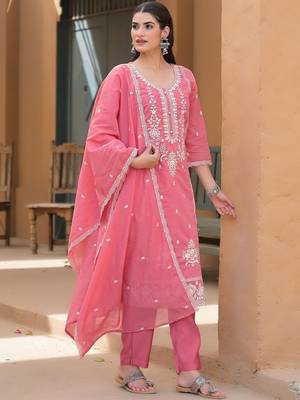 Women Ethnic Motifs Embroidered Regular Thread Work Kurta with Trousers & With Dupatta 6