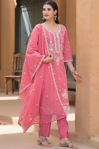 Women Ethnic Motifs Embroidered Regular Thread Work Kurta with Trousers & With Dupatta