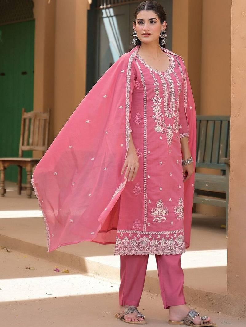 Women Ethnic Motifs Embroidered Regular Thread Work Kurta with Trousers & With Dupatta