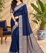 Navy Blue Banarasi Woven Gold Zari Design Pure Soft Georgette Fabric Lightweight Saree Unstitche