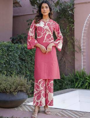 Printed Dusty Pink Cotton Co Ords for Women 1
