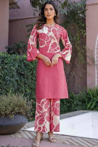 Printed Dusty Pink Cotton Co Ords for Women